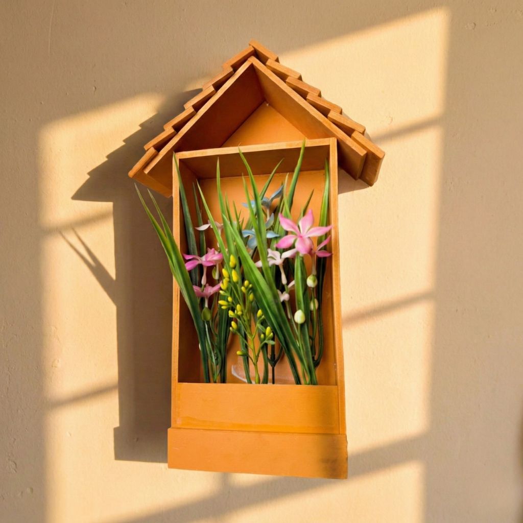 Handmade Woodcanvas Wall-Mounted House Planter (WMHP103)